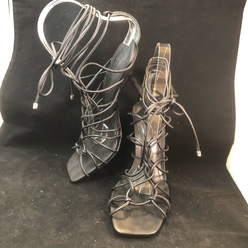 SCHUTZ Black Lace-Up Strappy High Heel Sandals